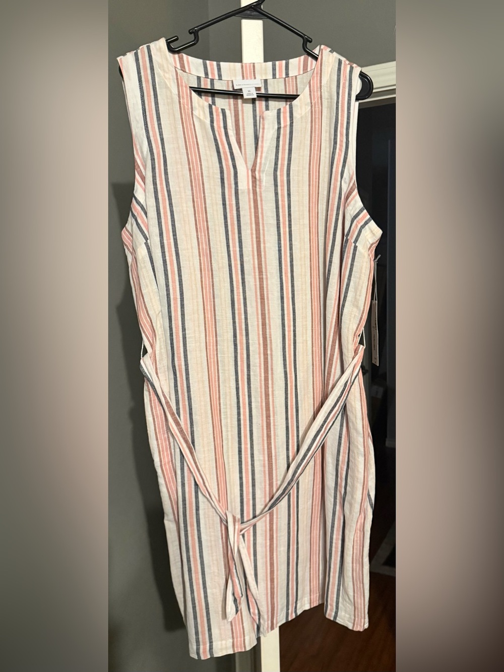 Liz Claiborne XL Sleeveless Striped Linen-Blend Dress in Coral & Navy